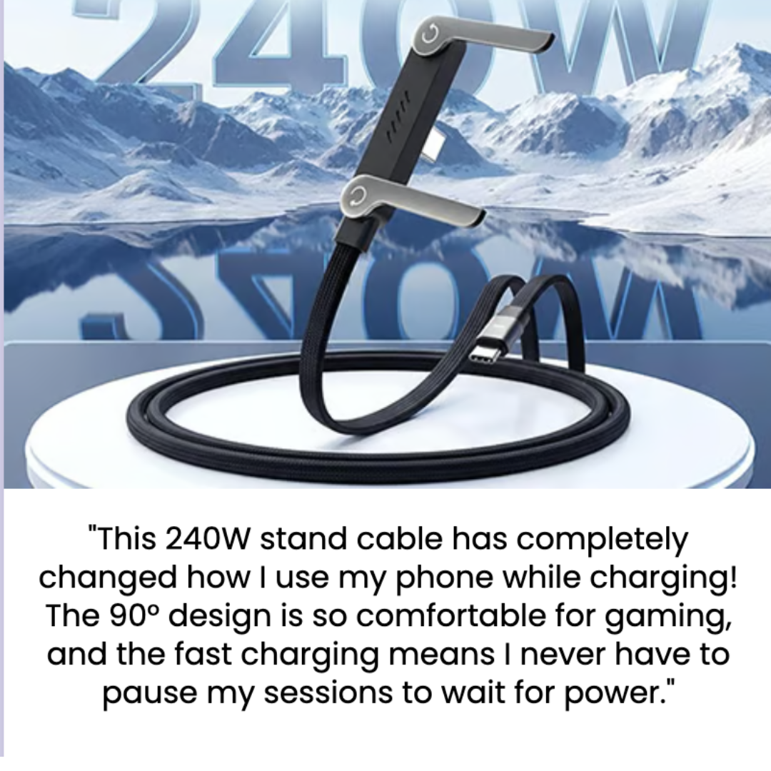 ZAVRIX™ 240W Fast Charging Cable with Built-In Stand – 90° Gaming Design